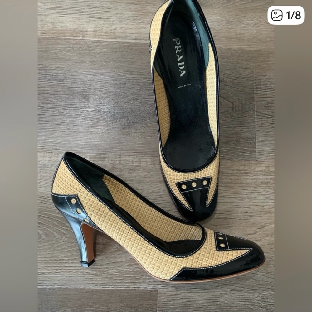 Prada Cap Toe Raffia Heel
